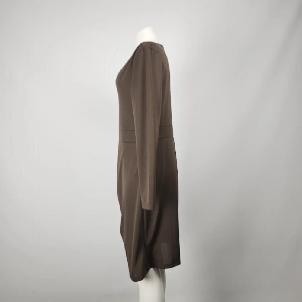 Dynamite Brown Long Sleeve Ruched Knee Length Dress Size L/XL - Picture 6 of 10
